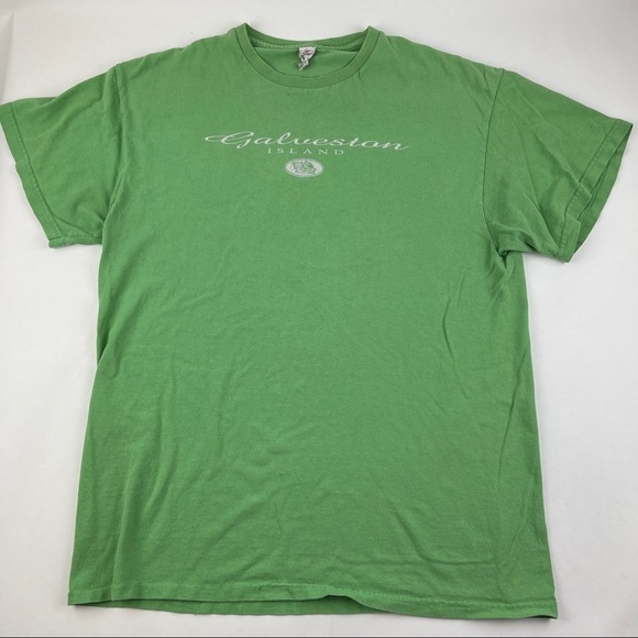 Delta Pro Weight Tshirt Mens Large Green Galveston Island Crew Neck Short Sleeve - Picture 1 of 10